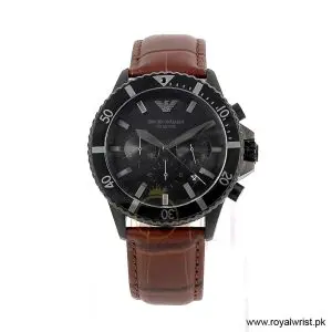 Emporio Armani Men’s Quartz Brown Leather Strap Black Dial 43mm Watch AR11363 (Like New)