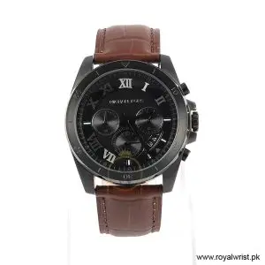 Michael Kors Men’s Chronograph Brown Leather Strap Black Dial 44mm Watch MK8482 (Like New)