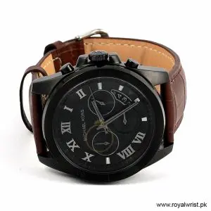 Michael Kors Men’s Chronograph Brown Leather Strap Black Dial 44mm Watch MK8482 (Like New) - Image 4
