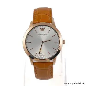 Emporio Armani Men’s Quartz Camel Brown Leather Strap Silver Dial 42mm Watch AR1743 (Like New)