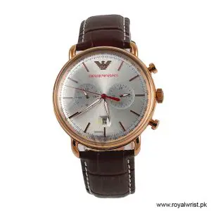 Emporio Armani Men's Chronograph Quartz Brown Leather Strap Silver Dial 48mm Watch AR11123 (Like New)