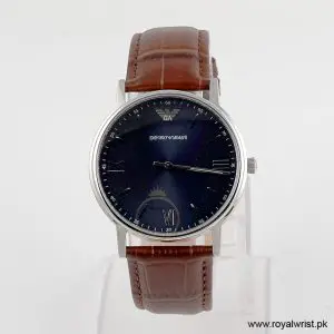 Emporio Armani Men’s Quartz Brown Leather Strap Blue Dial 41mm Watch AR11012 (Like New)