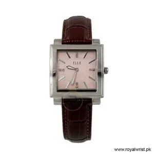 Elle Women’s Quartz Brown Leather Strap Pink Dial 32mm Watch EL20027S04C/4 (Like New)