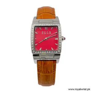 Elle Women’s Quartz Camel Brown Leather Strap Red Dial 23mm Watch EL20118P04N/1 (Like New)