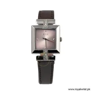 Elle Women’s Quartz Dark Brown Leather Strap Pink Dial 25mm Watch EL20028S03C/2 (Like New)