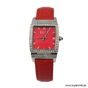 Elle Women’s Quartz Red Leather Strap Red Dial 23mm Watch EL20118P04N/2 (Like New)