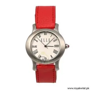 Elle Women’s Quartz Red Leather Strap White Dial 38mm Watch EL20030S03N/1 (Like New)