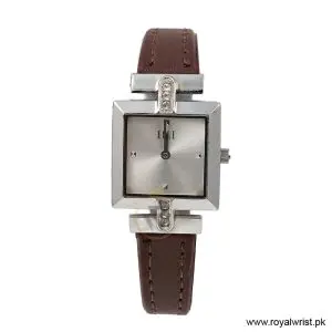 Elle Women’s Quartz Dark Brown Leather Strap Silver Sunray Dial 25mm Watch EL20021S02C/1 (Like New)