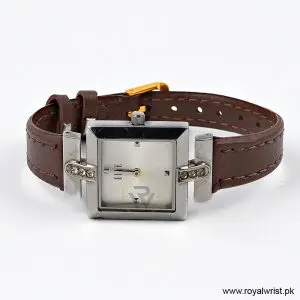 Elle Women’s Quartz Dark Brown Leather Strap Silver Sunray Dial 25mm Watch EL20021S02C/1 (Like New) - Image 3