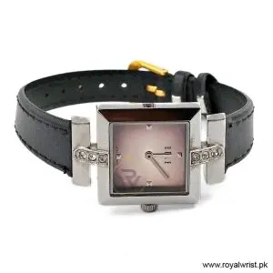 Elle Women’s Quartz Black Leather Strap Pink Dial 25mm Watch EL20028S02C/4 (Like New) - Image 4