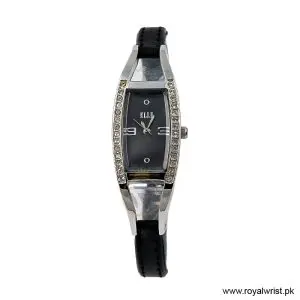 Elle Women's Quartz Black Leather Strap Black Dial 20mm Watch EL20001S02C/1 (Like New)