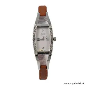 Elle Women's Quartz Camel Brown Leather Strap Pink Mother of Pearl Dial 20mm Watch EL20001S03C (Like New)
