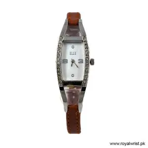 Elle Women's Quartz Camel Brown Leather Strap White Mother Of Pearl Dial 20mm Watch EL20001S01C/4 (Like New)