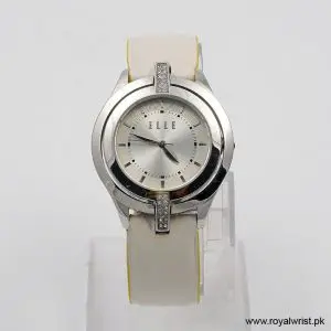 Elle Women’s Quartz White Leather Strap Silver Sunray Dial 38mm Watch EL20135S11N/1 (Like New)