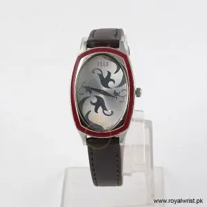 Elle Women’s Quartz Dark Brown Leather Strap Silver Dial 28mm Watch EL20005S03C (Like New)