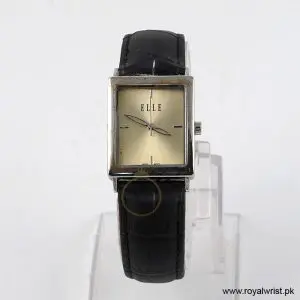 Elle Women’s Quartz Black Leather Strap Beige Dial 26mm Watch EL20026S02C/1 (Like New)