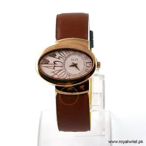 Elle Women’s Quartz Brown Leather Strap Light Purple & Off-White Dial 40mm Watch EL20032S01N/1 (Like New)