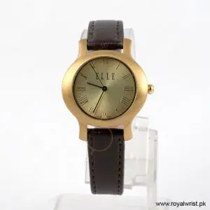Elle Women’s Quartz Dark Brown Leather Strap Champagne Dial 32mm Watch EL20029S04N (Like New)