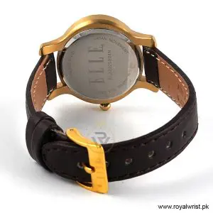 Elle Women’s Quartz Dark Brown Leather Strap Champagne Dial 32mm Watch EL20029S04N (Like New) - Image 4
