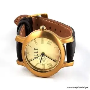 Elle Women’s Quartz Dark Brown Leather Strap Champagne Dial 32mm Watch EL20029S04N (Like New) - Image 3