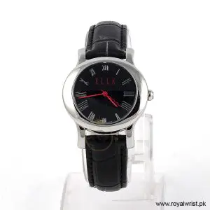 Elle Women’s Quartz Black Leather Strap Black Dial 38mm Watch EL20030S02N/1 (Like New)