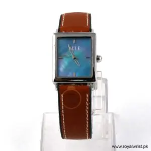 Elle Women’s Quartz Brown Leather Strap Blue Mother Of Pearl Dial 26mm Watch EL20026S04C (Like New)