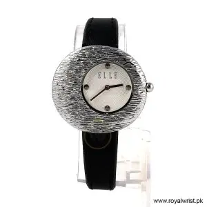 Elle Women’s Quartz Black Leather Strap White Dial 36mm Watch EL30042S05K (Like New)