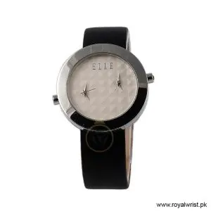 Elle Women’s Quartz Black Leather Strap Off White Dial 40mm Watch EL20033S15N (Like New)