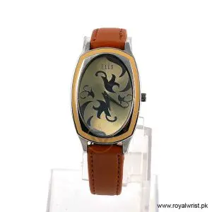 Elle Women’s Quartz Camel Brown Leather Strap Champagne Dial 28mm Watch EL20005S02C/2 (Like New)