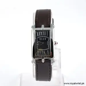 Elle Women’s Quartz Brown Leather Strap Black Mother Of Pearl Dial 23mm Watch EL20051S02N (Like New)