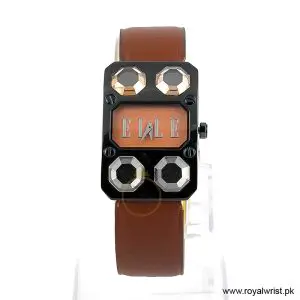 Elle Women’s Quartz Brown Leather Strap Peach Dial 28mm Watch EL20072S03C/1 (Like New)