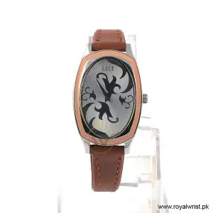 Elle Women’s Quartz Brown Leather Strap Silver Dial 28mm Watch EL20005S01C (Like New)