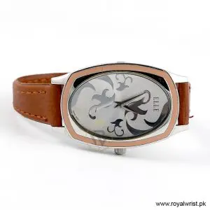 Elle Women’s Quartz Brown Leather Strap Silver Dial 28mm Watch EL20005S01C (Like New) - Image 3