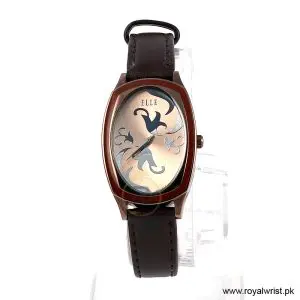 Elle Women’s Quartz Dark Brown Leather Strap Rose Gold Dial 28mm Watch EL20005S05C/2 (Like New)