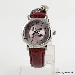 Juicy Couture Women’s Quartz Maroon Leather Strap Pink Dial 36mm Watch JC033140117 (Like New)