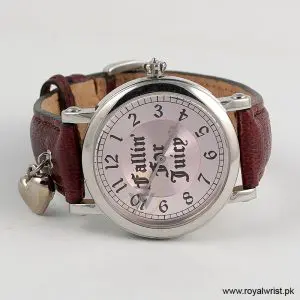 Juicy Couture Women’s Quartz Maroon Leather Strap Pink Dial 36mm Watch JC033140117 (Like New) - Image 3