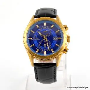 Festina Men’s Quartz Black Leather Strap Blue Dial 43mm Watch F20418 (Like New)