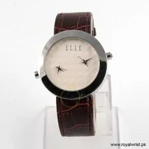 Elle Women’s Quartz Brown Leather Strap Off White Dial 40mm Watch EL20033S15N/1 (Like New)