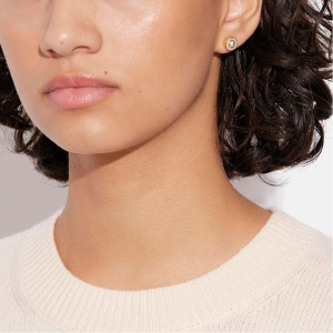 Coach Women’s Signature “C” Crystal & Pearl Circle Stud Gold Tone Earrings 420440GLD107 - Image 3