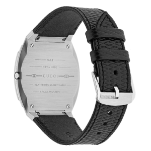 Gucci Unisex Swiss Made Quartz Black Leather Strap Silver Dial 38mm Watch YA163419 - Image 3