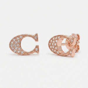 Coach Women’s Signature “C” Rhinestone Plated Brass Stud Rose Gold Earrings F29824/1
