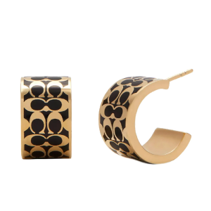Coach Women’s Signature “C” Enamel Huggie Gold & Black C7770/2