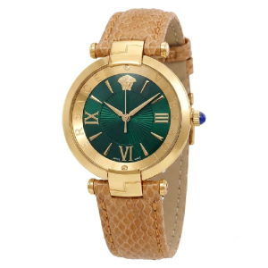 Versace Women Quartz Swiss Made Camel Brown Leather Strap Green Dial 35mm Watch VAI190016/D (Without Tag)
