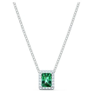 Swarovski Angelic Rectangular Women's Green Crystal Pendant Necklace Rhodium Plated 5559380