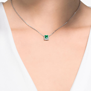 Alternative view of Swarovski Angelic Rectangular Women's Green Crystal Pendant Necklace Rhodium Plated 5559380