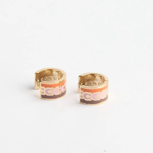 Coach Women's Signature Enamel Hoop Earrings Gold/Orange Multi C9362