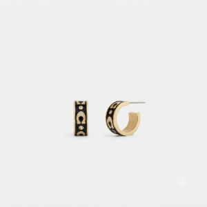 Coach Women's Repeated C Huggie Earrings Gold/Black CFG18