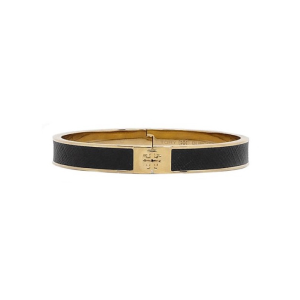 Tory Burch Gold/Black Slim Leather Inlay Women's Cuff Bracelet 41872