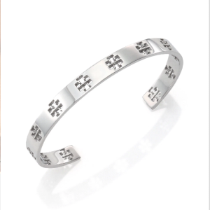 Tory Burch Women's Pierced Logo T Cuff Bangle Bracelet In Silver 49410