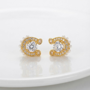 Swarovski Symbolica Women’s White Crystal Horseshoe Stud Earrings 5746563